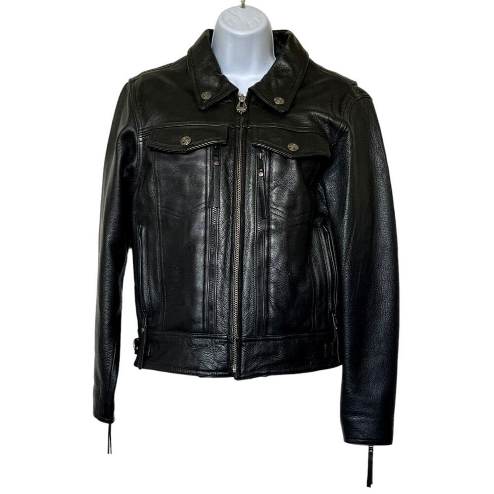Harley Davidson Womens Black Leather Moto Jacket M Nevada Vented Zip Liner 98122